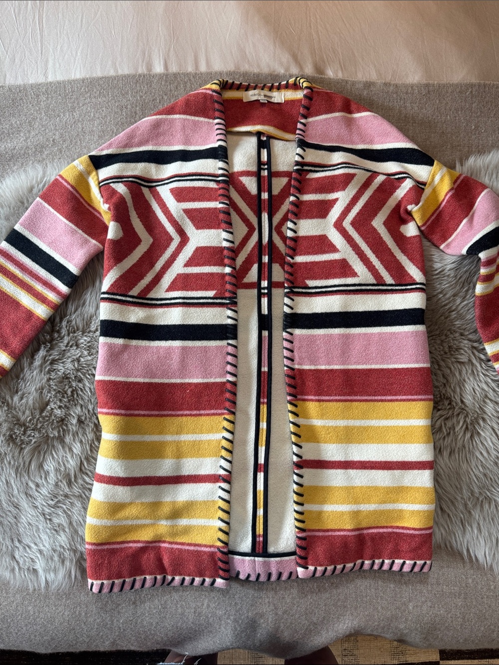 Rebecca Minkoff Pink, Yellow & Red Geometric Open-Front Cardigan